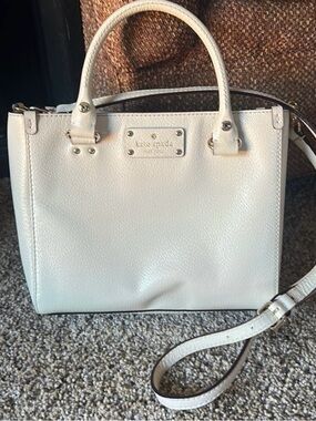 kate spade White Pebbled Leather Satchel with Removable Strap
